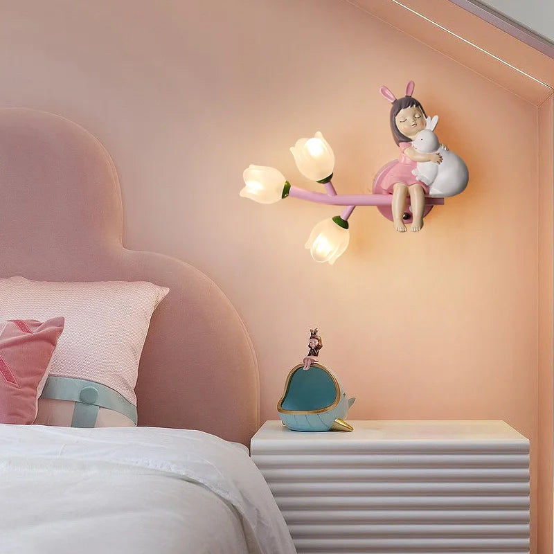 applique murale fille lapin g4 led fleur - vue 5 sur 22