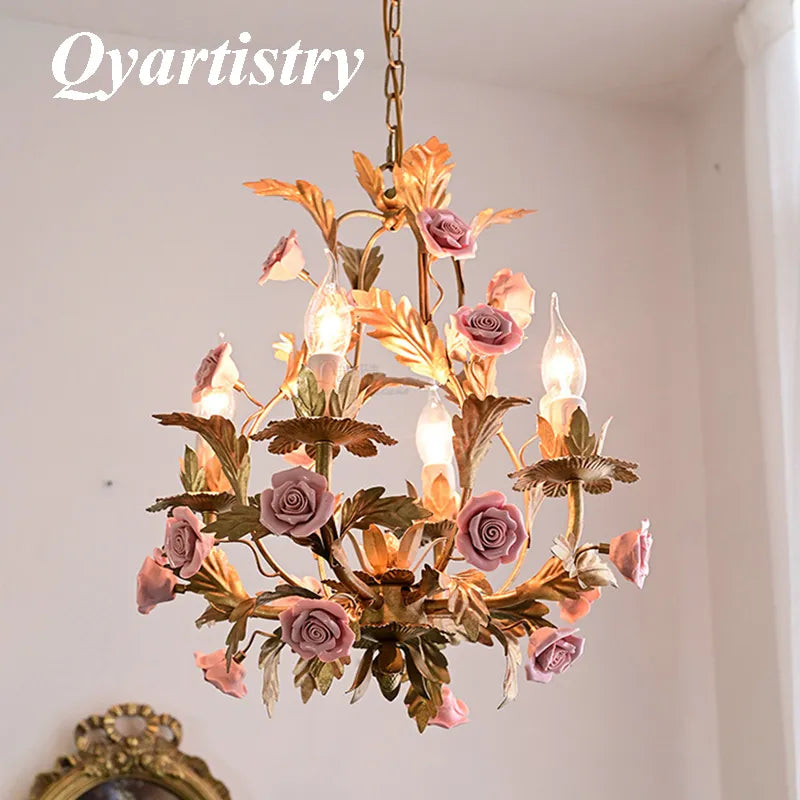 lustre led floral céramique cuivre rose déco intérieur - vue 4 sur 11