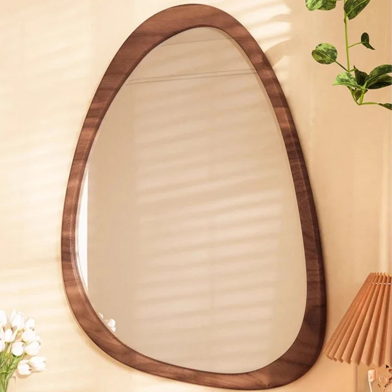 miroir mural en bois du milieu du siècle tendance réfléchissant HD - vue 6 sur 10