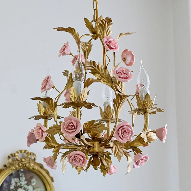 lustre led floral céramique cuivre rose déco intérieur - vue 6 sur 11