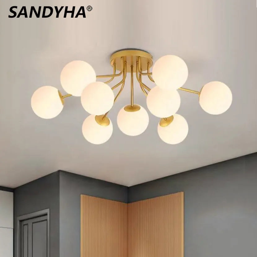 Lustre Nordique LED Salon Chambre Lait Blanc Boule de Verre pour Vivre Sommeil Maison - vue 2 sur 14