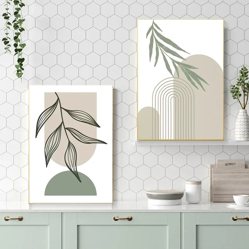 art mural abstrait boho feuilles géométriques pour décoration intérieure