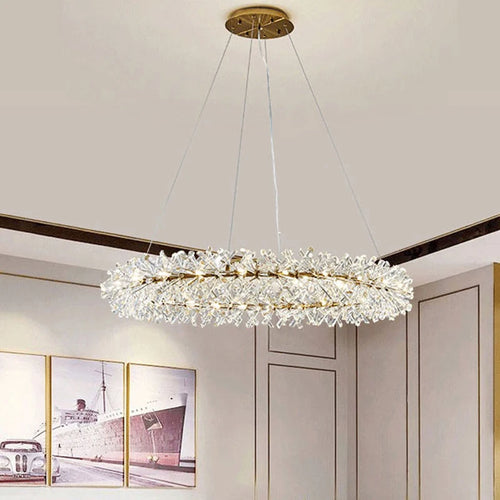lustre moderne de luxe en cristal rond suspendu