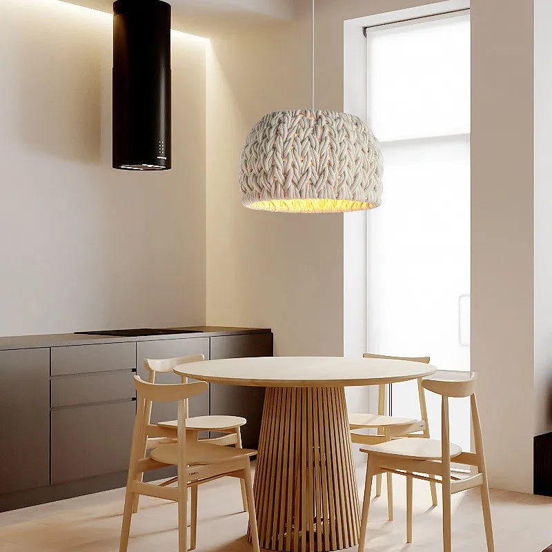 lustre nordique wabi sabi tricoté corde minimalisme led - vue 5 sur 7