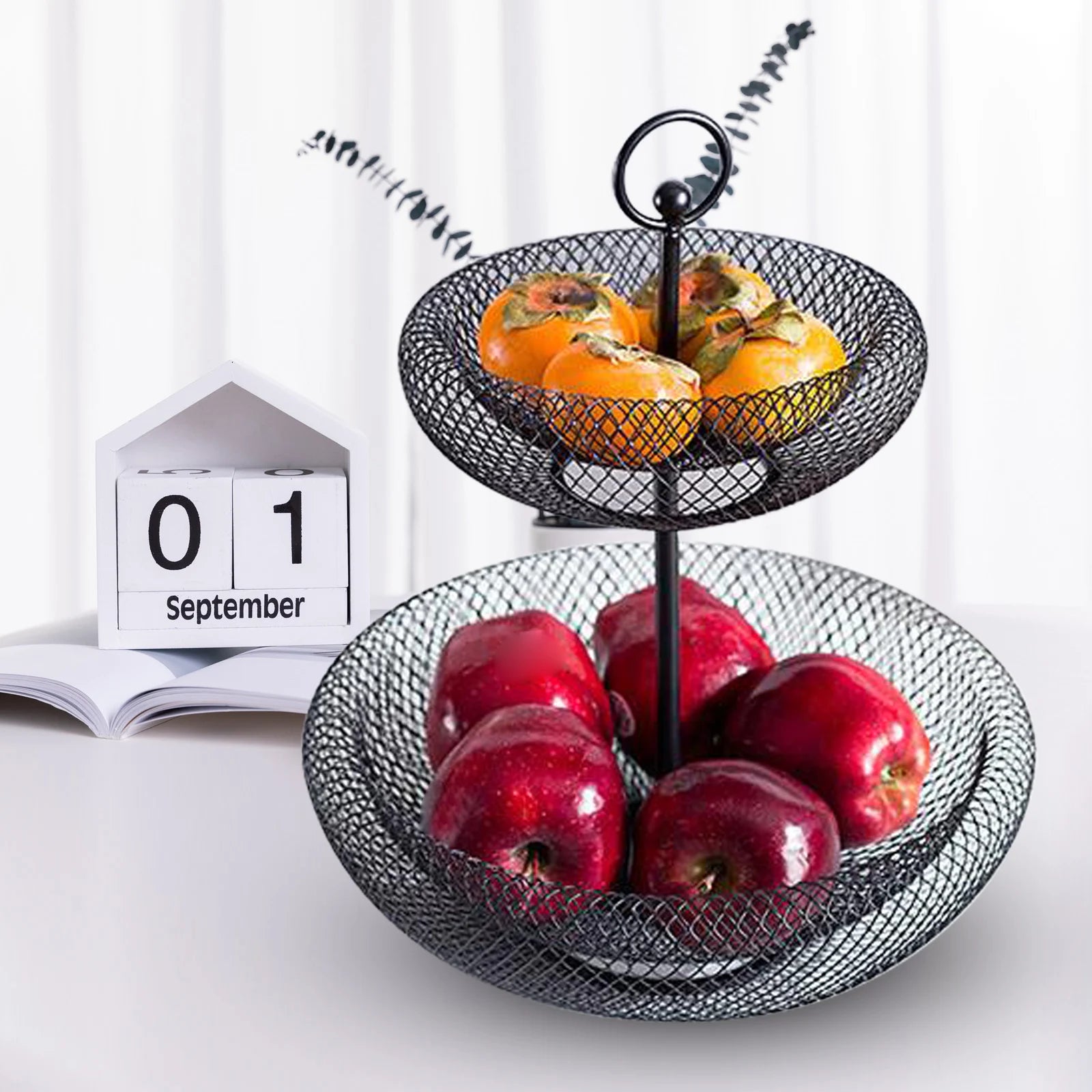 support à fruits à deux niveaux en fer forgé noir - vue 8 sur 7
