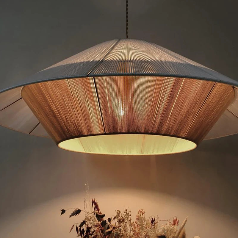 lustre en corde de chanvre éclairage suspendu en rotin décoratif - vue 5 sur 11