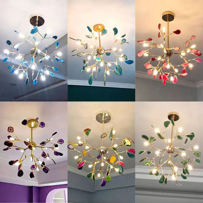 lustre en agate naturelle avec éclairage led coloré pour intérieur élégant - vue 6 sur 14