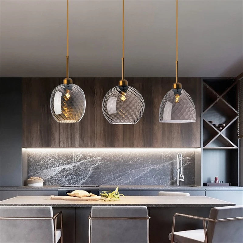 suspension led modernes en verre grain d'eau pour décoration intérieure