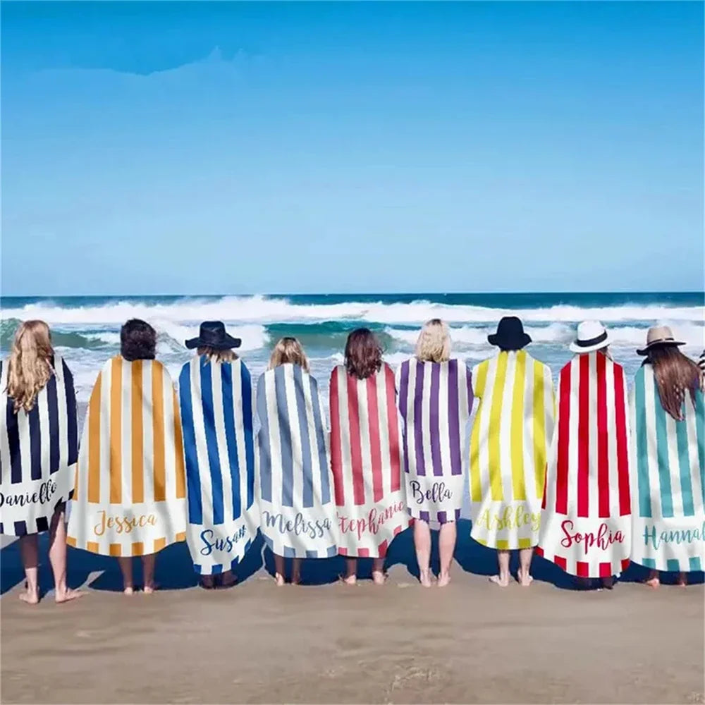 Serviette de plage personnalisee rayee microfibre avec prenom - vue 2 sur 5