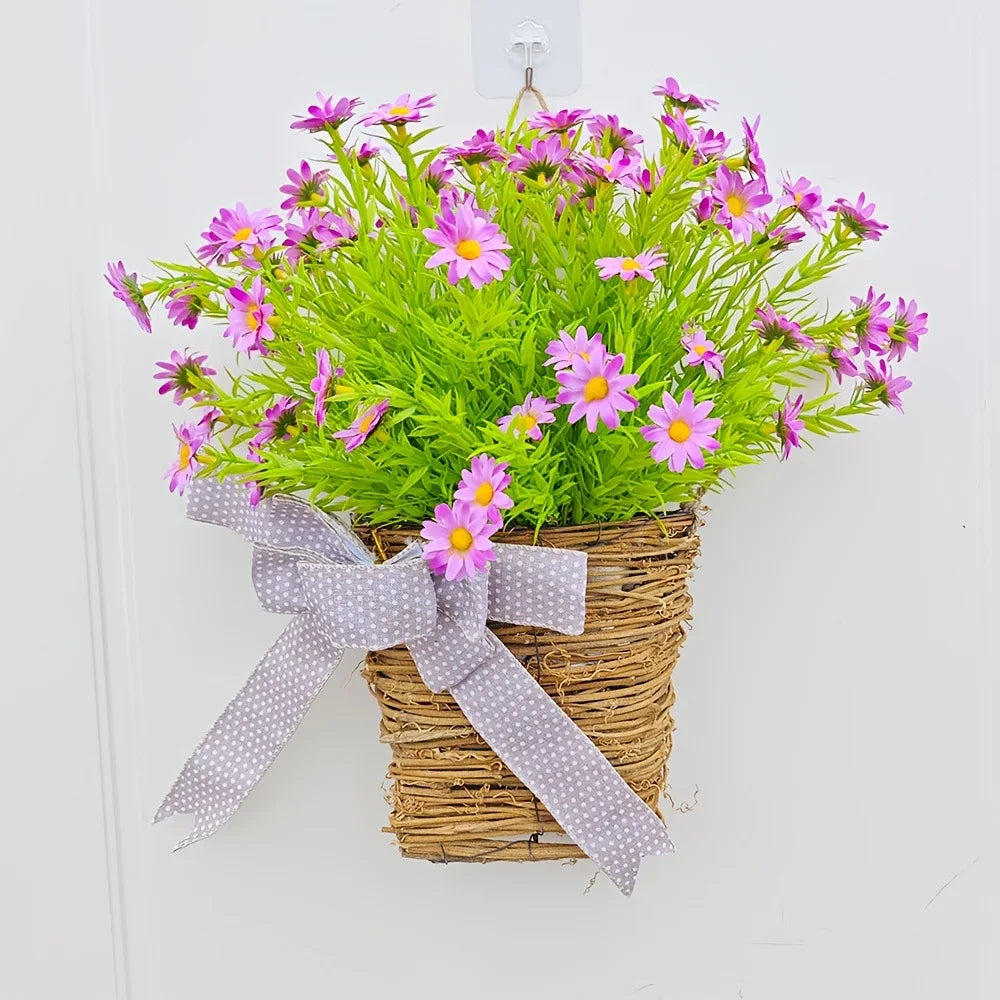 panier de fleurs artificielles couronne de printemps pour décoration de Pâques - vue 5 sur 10