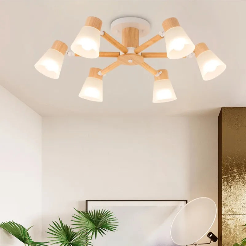 lustre nordique décoratif en verre et bois