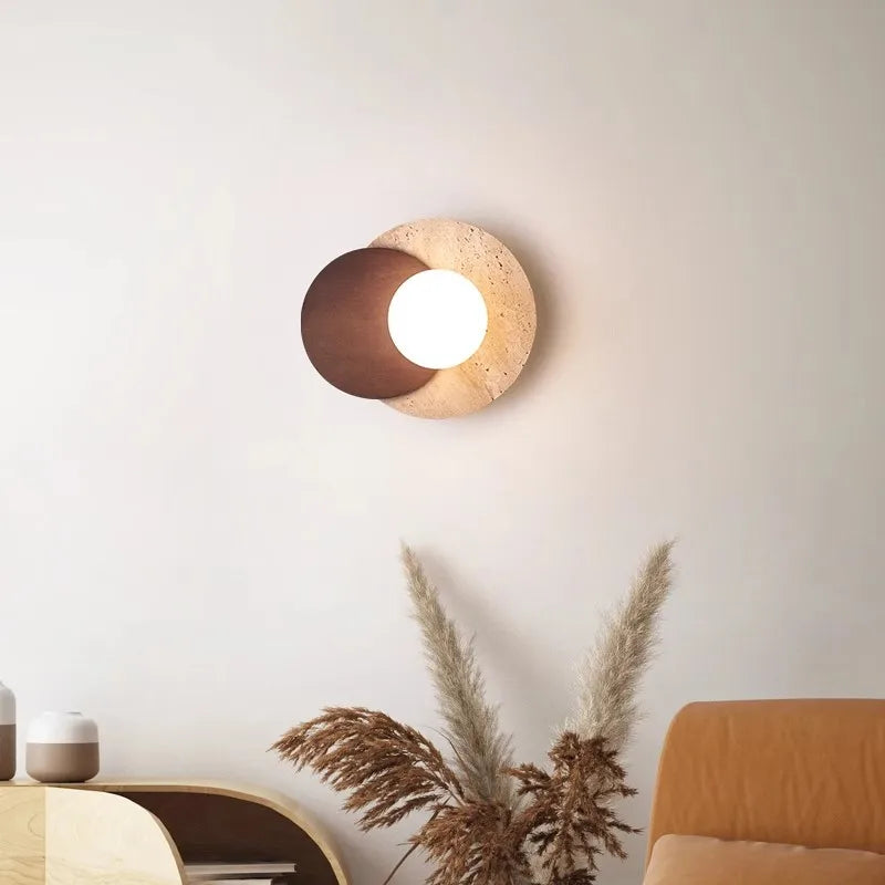 applique murale nordique à led en pierre et bois - vue 2 sur 7