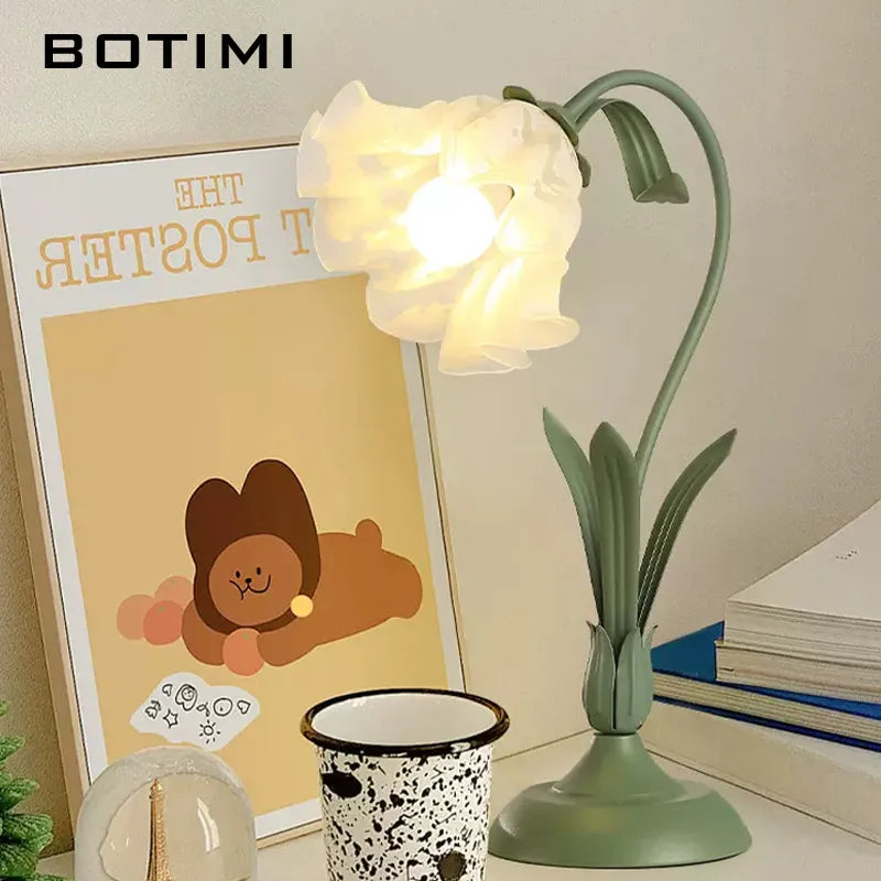 lampe table rétro verre fleur décorative maison - vue 6 sur 8