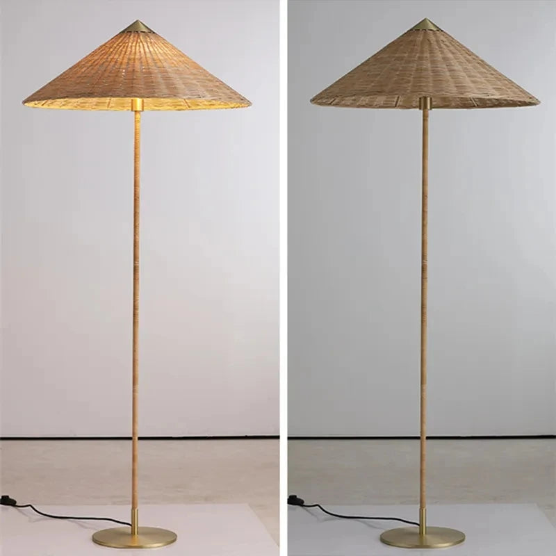 Lampadaire coinqieu fait à la main en rotin tissé style japonais - vue 5 sur 8