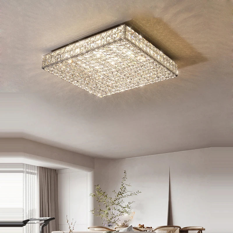 plafonnier led art déco carré cristal design moderne élégant - vue 6 sur 22