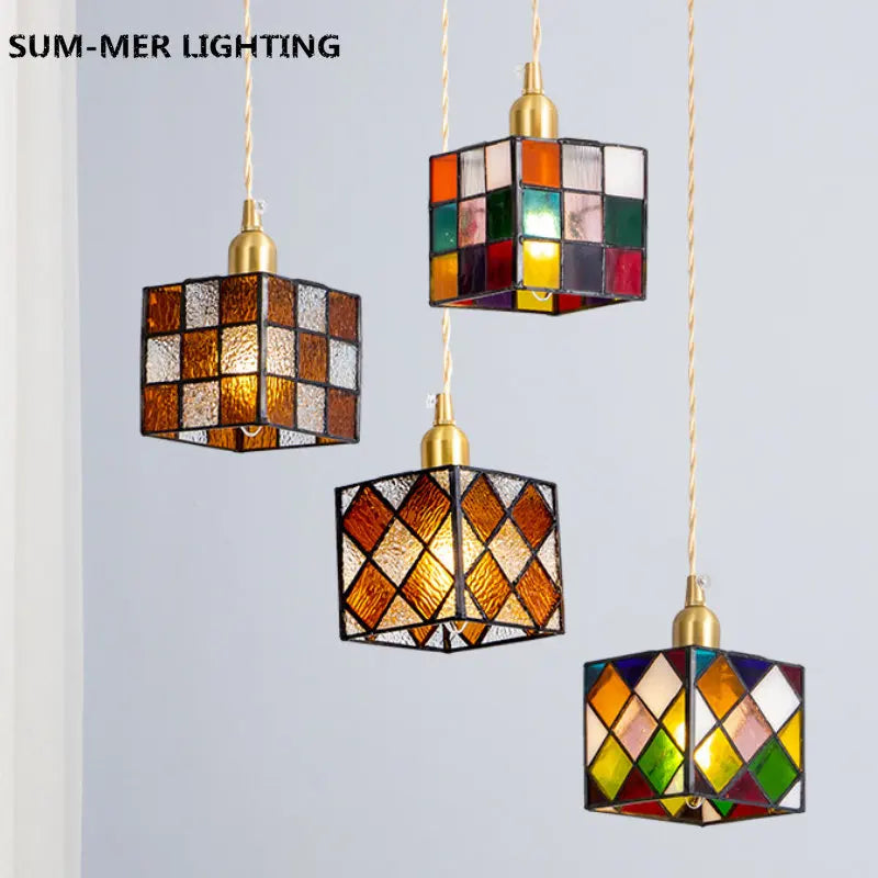 lampe suspendue nordique en laiton et verre style japonais rural rétro