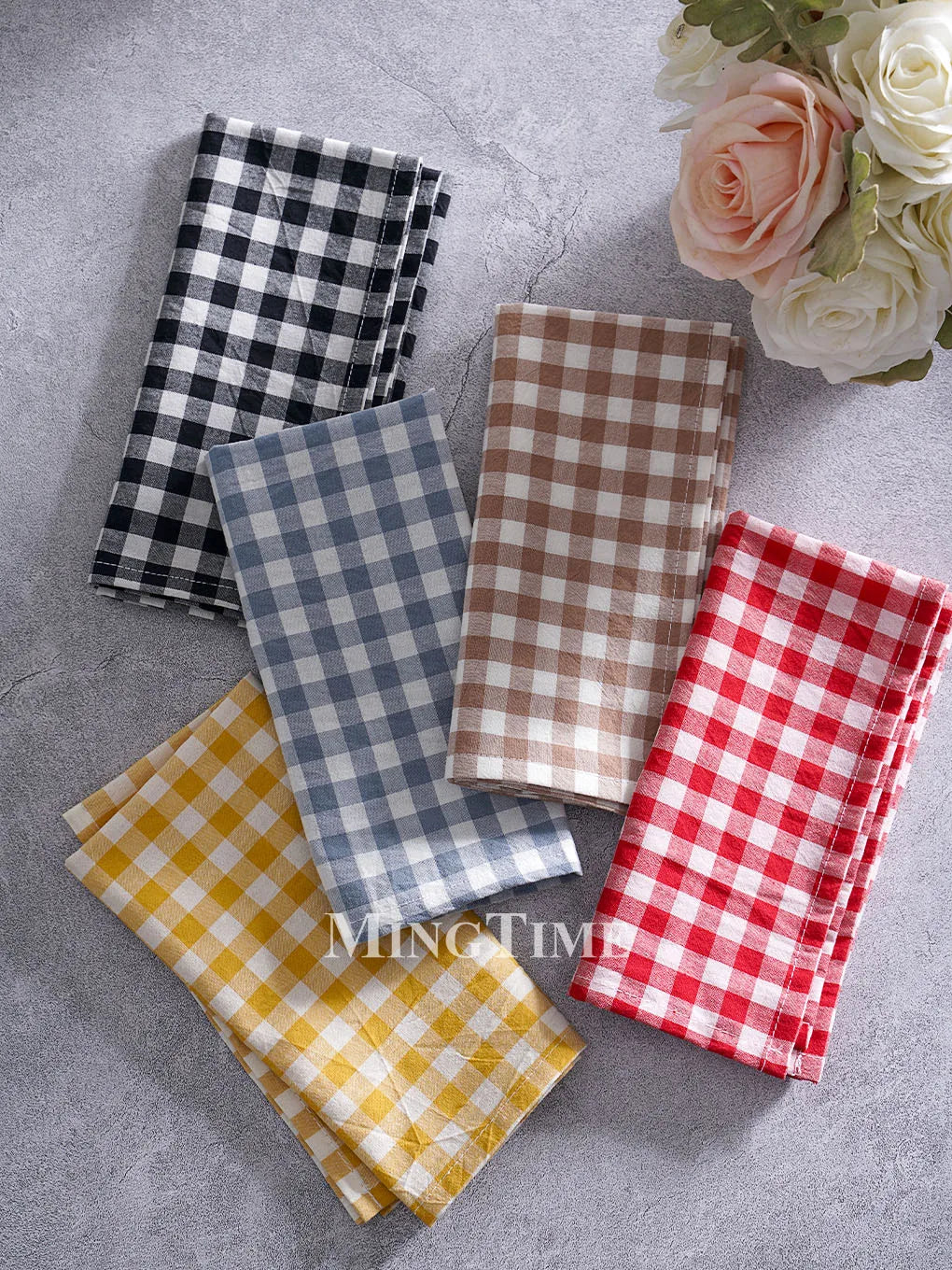 Serviette de table vichy coton style champetre lavable - vue 2 sur 7