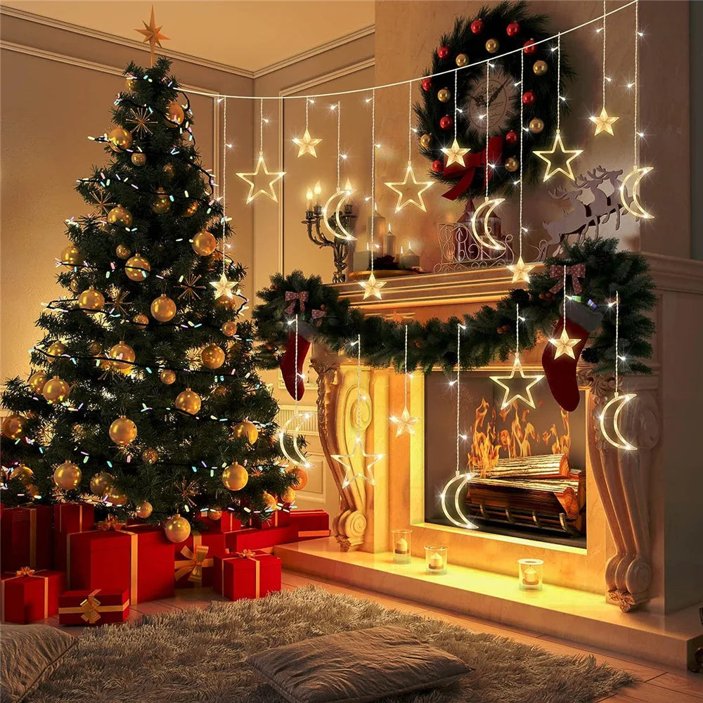 guirlande lumineuse rideau 138 led décorative pour Noël et fêtes - vue 4 sur 7