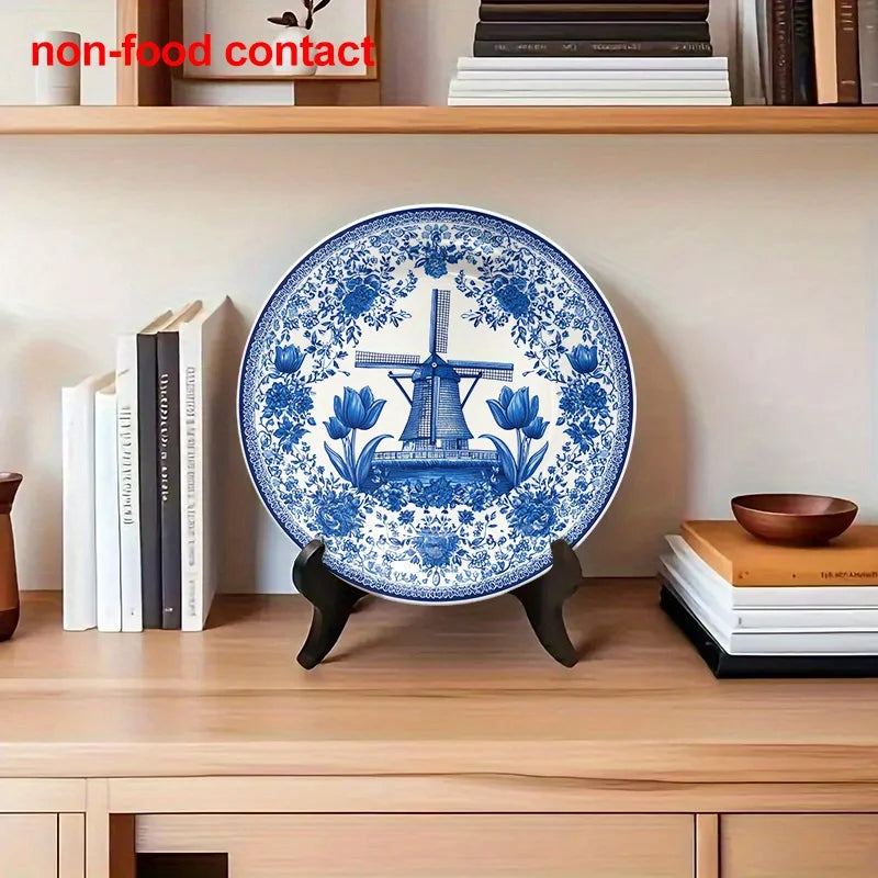 Assiette murale 20 cm porcelaine motif moulin vintage - vue 4 sur 5