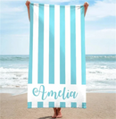 Serviette de plage personnalisee rayee microfibre avec prenom