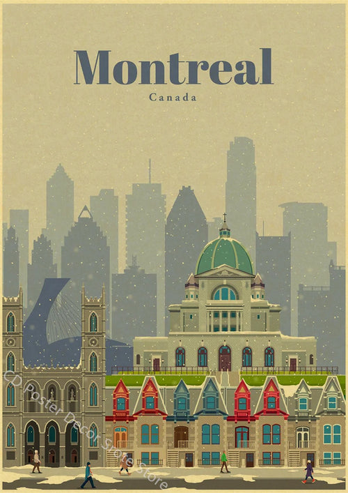 affiche rétro des villes du monde architecture vintage décor mural