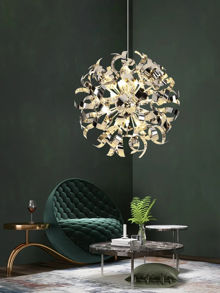 lustre post-moderne de luxe en acier inoxydable pour hôtel - vue 3 sur 8