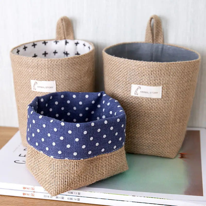 lot de 3 paniers suspendus en toile de jute pour rangement décoratif - vue 5 sur 13