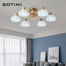 Plafonniers nordiques en bois de caoutchouc avec lampadaires en verre pour salon moderne blanc chaud lumière froide Lustres chambre lampara