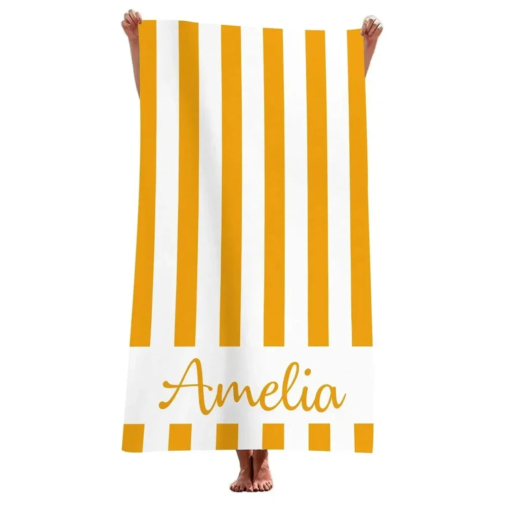 Serviette de plage personnalisée rayures géométriques microfibre absorbante