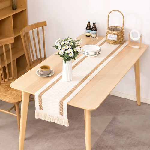 Chemin de table style campagne motif carreaux tissé