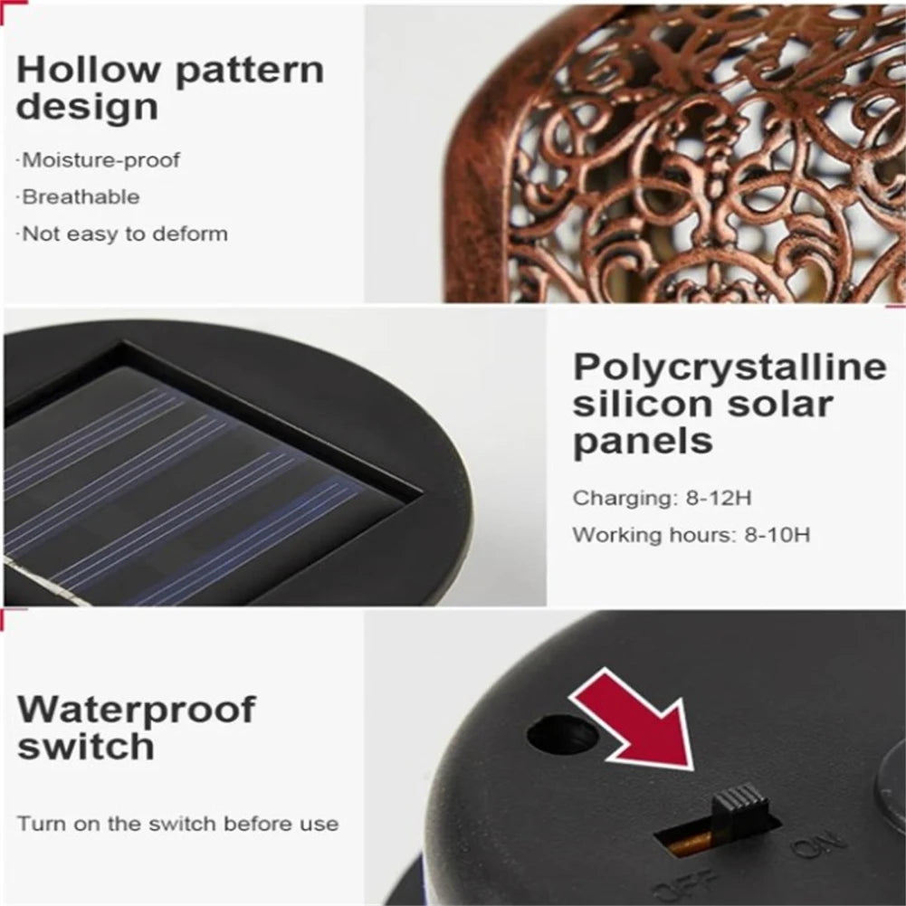 lanterne solaire rétro avec motif creux pour extérieur et décoration - vue 6 sur 6