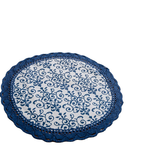 Chemin de table rayé bleu blanc dentelle campagne