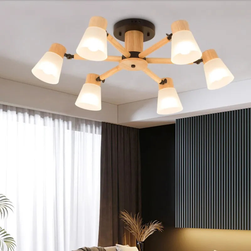 Lustre nordique en verre et bois