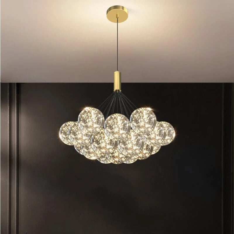 lustre boule à bulles en verre transparent éclairage étoilé romantique - vue 5 sur 11