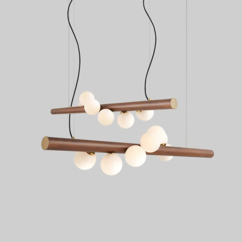 LED longue suspension en bois lumières moderne boule de verre lustre Art Design Luminaire en bois G9 suspension pour éclairage de salle à manger - vue 4 sur 10