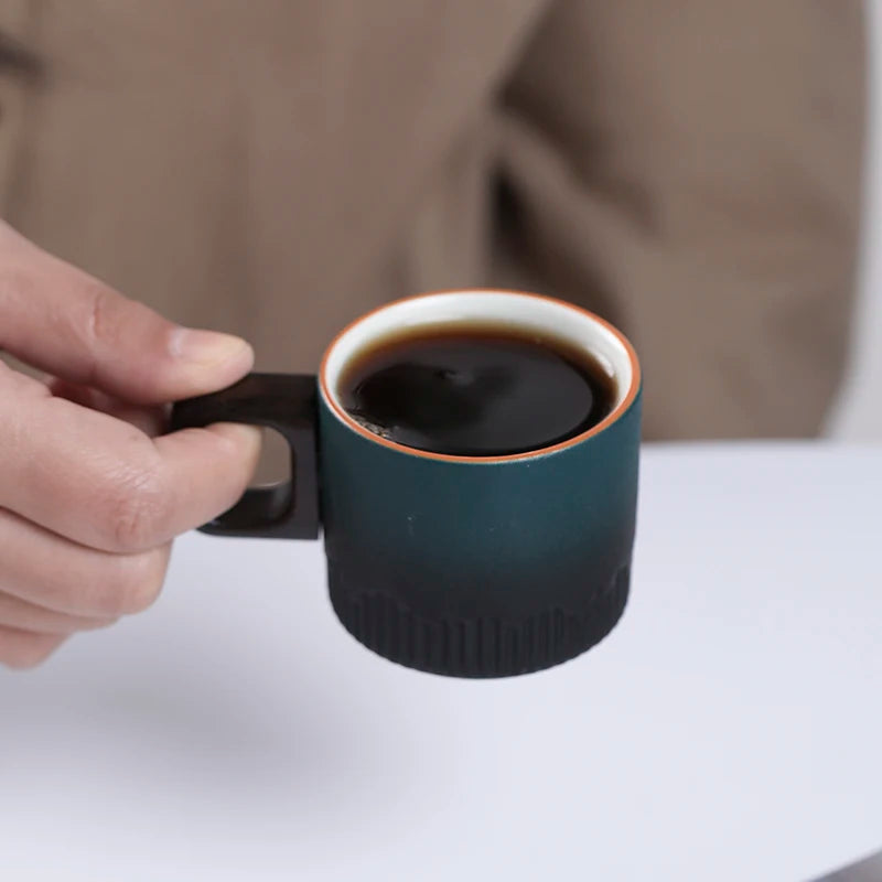 Tasse à café vintage céramique anse bois artisanale