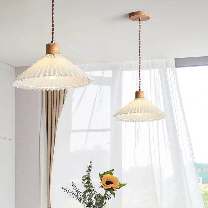 lustre led moderne avec abat-jour plissé suspendu