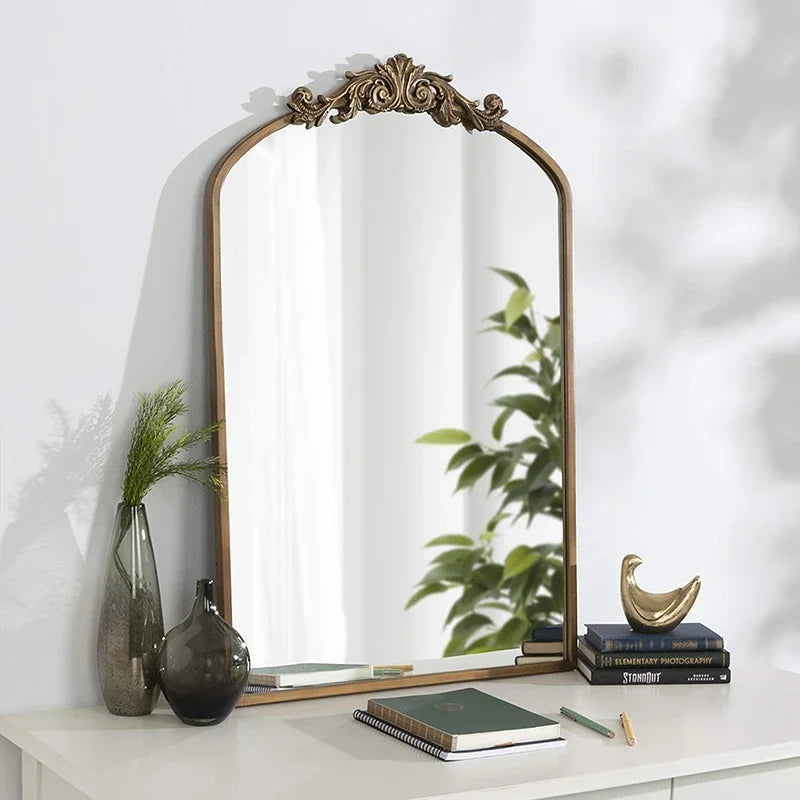miroir mural antique doré design industriel rond décoration intérieure - vue 3 sur 7