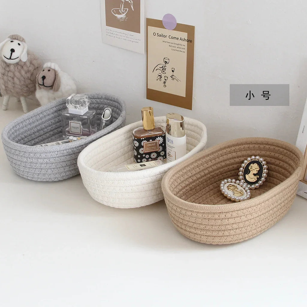 paniers de rangement en corde de coton tissés pour jouets et vêtements - vue 4 sur 9