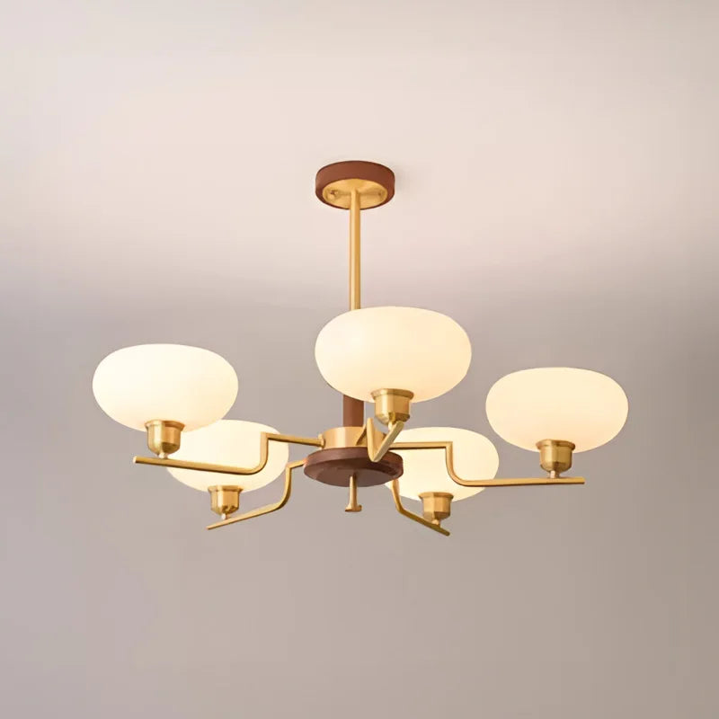 Walnut Wood Glass Brass, Wabi-sabi Modern Vintage style, chandelier lights for Living room, Bedroom, dining room, study - vue 6 sur 12