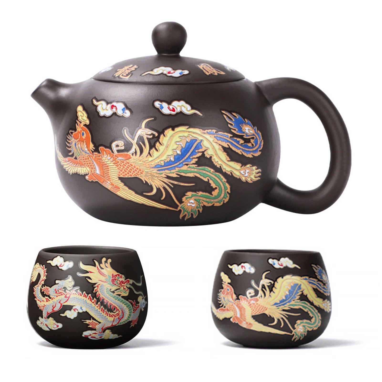 Théière gongfu en argile dragons phénix changeante