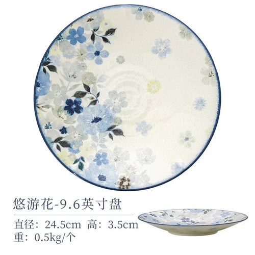 Assiettes céramique émaillée motif floral style japonais