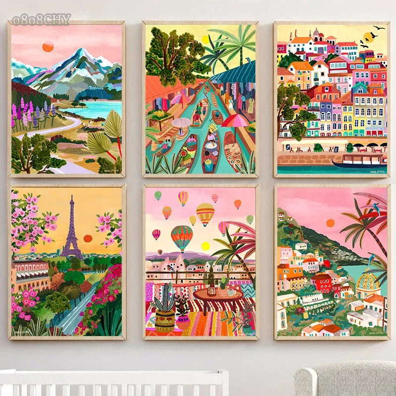 affiches colorées de paysage abstrait pour décoration intérieure