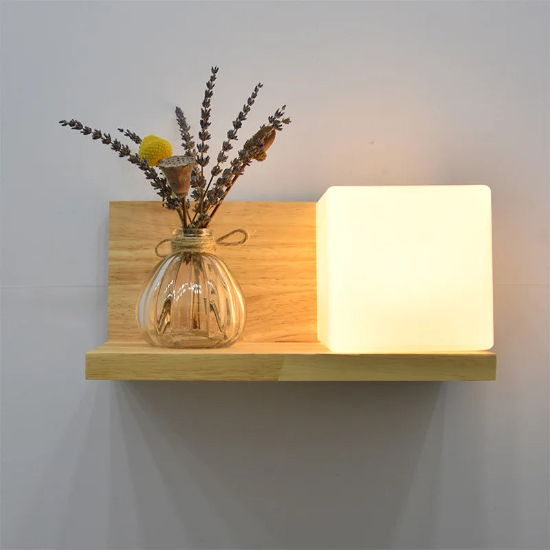 applique murale led en bois avec pot de plante nordique