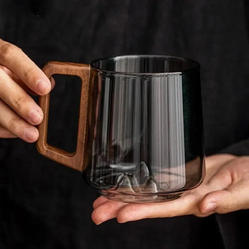 Tasse à thé verre borosilicate poignée bois maison
