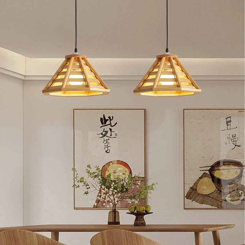 suspension en bois moderne avec éclairage led pour intérieur