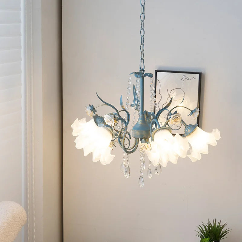 SANDYHA moderne suspension lumières français pastorale fleurs verre cristal Lustre salon salle à manger décor à la maison Lustre Design Luxe