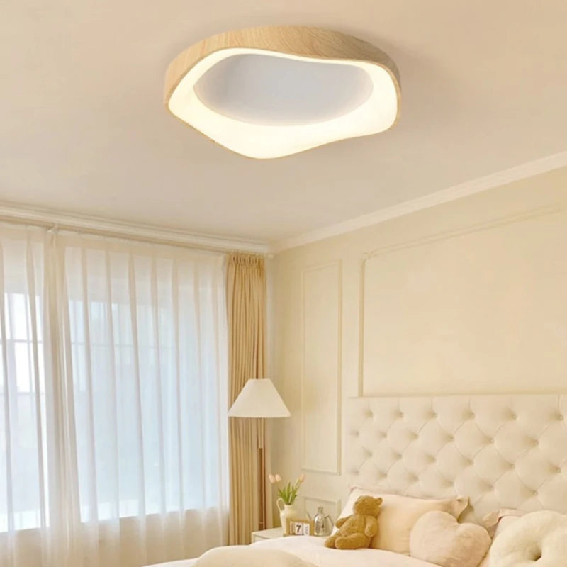 lampe led circulaire simple grain de bois éclairage intérieur moderne