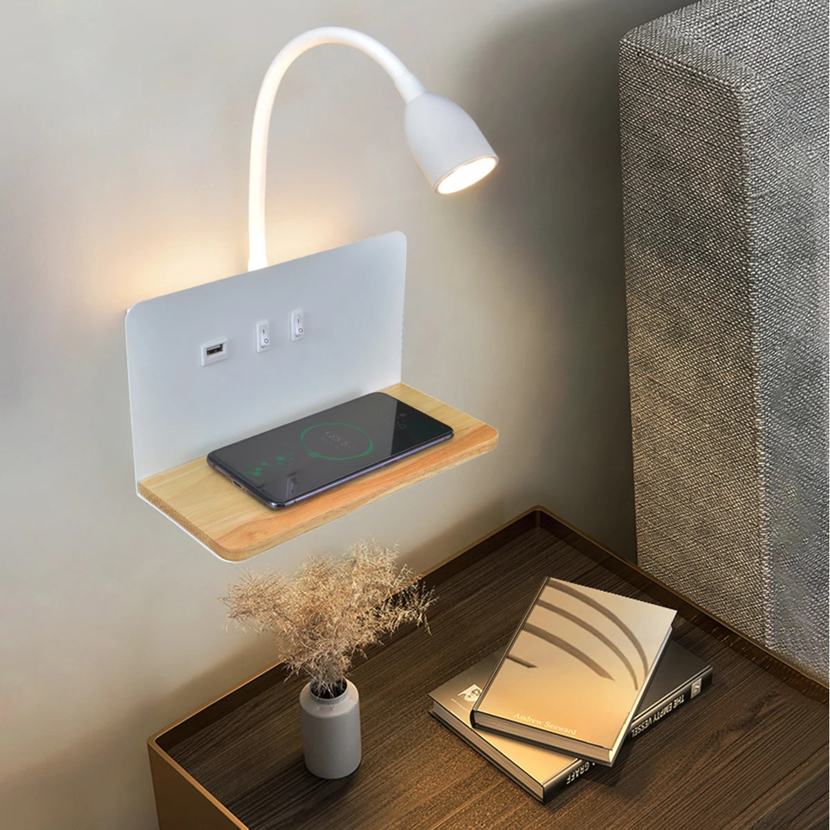 Applique murale LED d'intérieur avec Interface USB et chargement sans fil - vue 3 sur 8