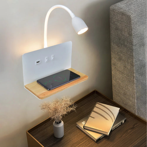 Applique murale LED d'intérieur avec Interface USB et chargement sans fil